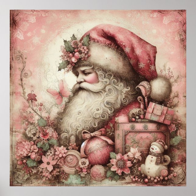 Pink Vintage Santa Poster (Front)