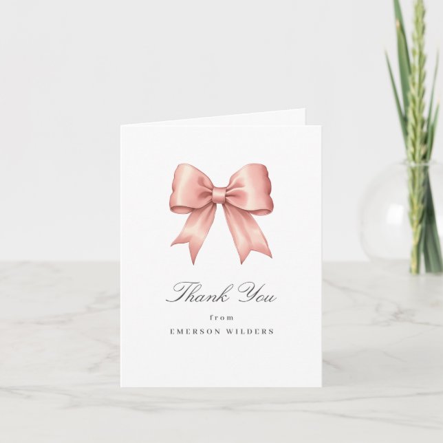 Pink Vintage Satin Bow Thank You card (Front)