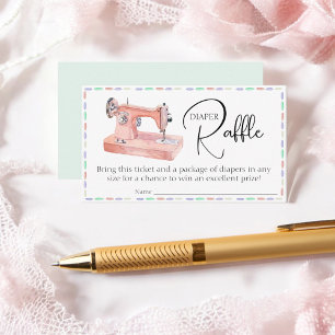 Pink Vintage Sewing Machine Diaper Raffle Activity Enclosure Card