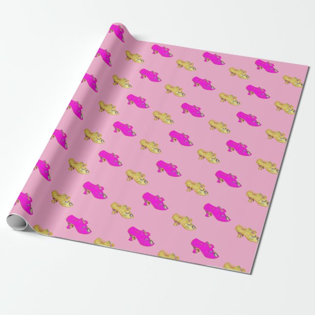 Pink Vintage Shoes Fashionable Wrapping Paper (Unrolled)
