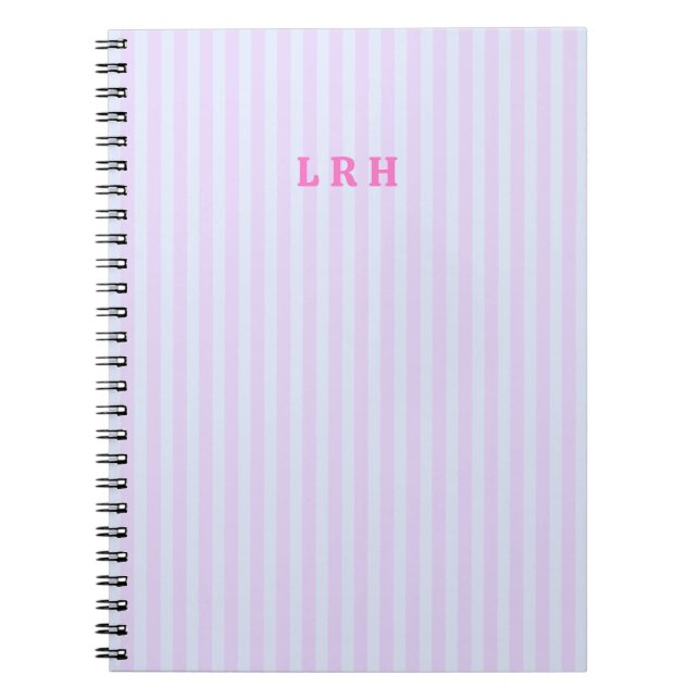 Pink Vintage Stripe Personalised Monogram Notebook (Front)