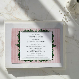 Pink Vintage Striped Foliage Bridal Shower Invite