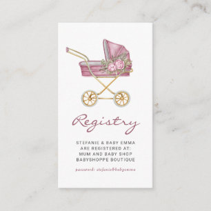 Pink Vintage Stroller Floral Baby Shower Registry Enclosure Card