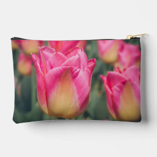 Pink vintage style spring tulips accessory pouch