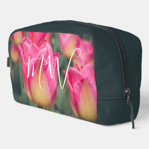 Pink vintage style spring tulips dopp kit