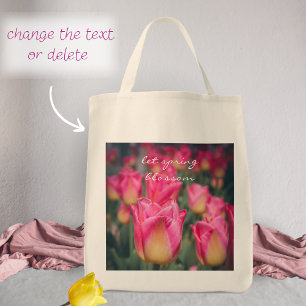 Pink vintage style spring tulips tote bag