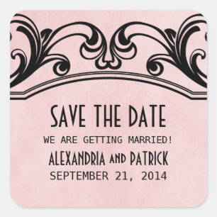 Pink Vintage Swirls Save the Date Stickers
