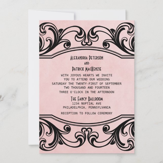 Pink Vintage Swirls Wedding Invite (Front)