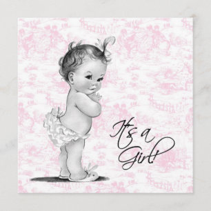 Pink Vintage Toile Baby Girl Shower Invitation