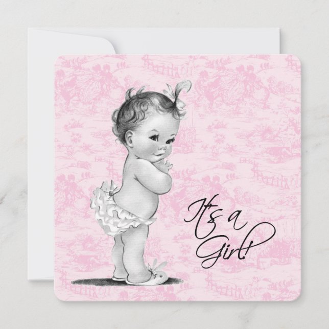 Pink Vintage Toile Baby Girl Shower Invitation (Front)