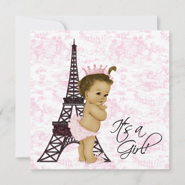 Pink Vintage Toile Paris Baby Girl Shower Invitation (Front)