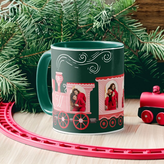 Pink Vintage Train Christmas Tree Delivery Photo Mug (Pink Vintage Train Christmas Tree Delivery Photo Mug)