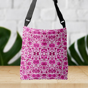 PINK VINTAGE TROPICAL FOLK ART PRINT CROSSBODY BAG