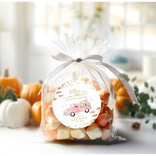 Pink Vintage Truck Fall Girl Baby Shower Favour Classic Round Sticker