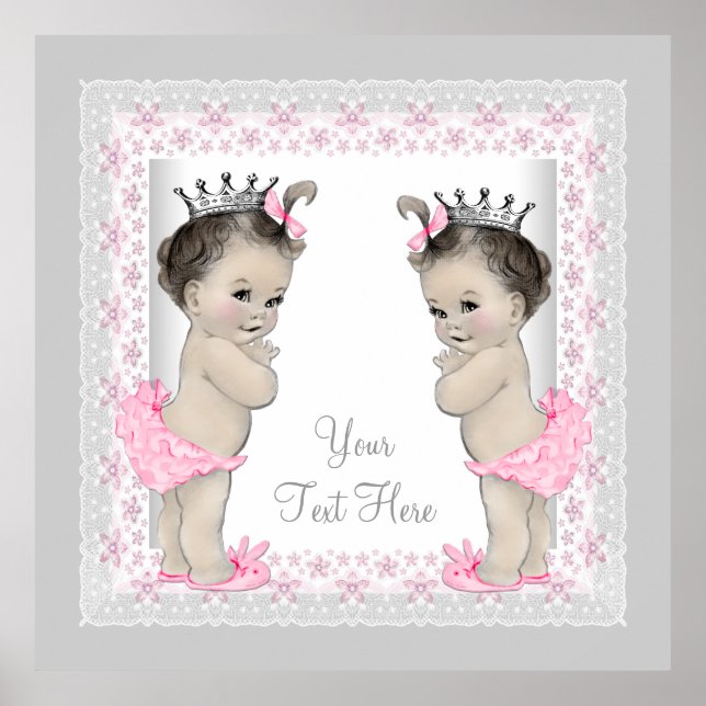 Pink Vintage Twin Baby Girl Princess Poster (Front)