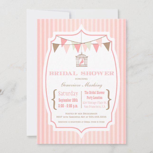 Pink vintage typography bridal shower invitation (Front)