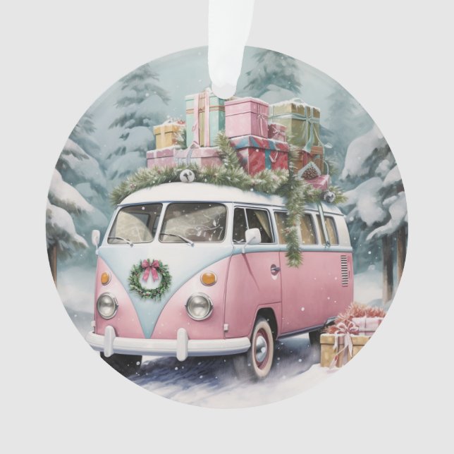 Pink Vintage Vanagon Ornament (Front)