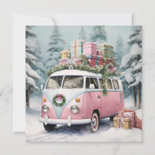 Pink Vintage Vanagon Ornament Holiday Card
