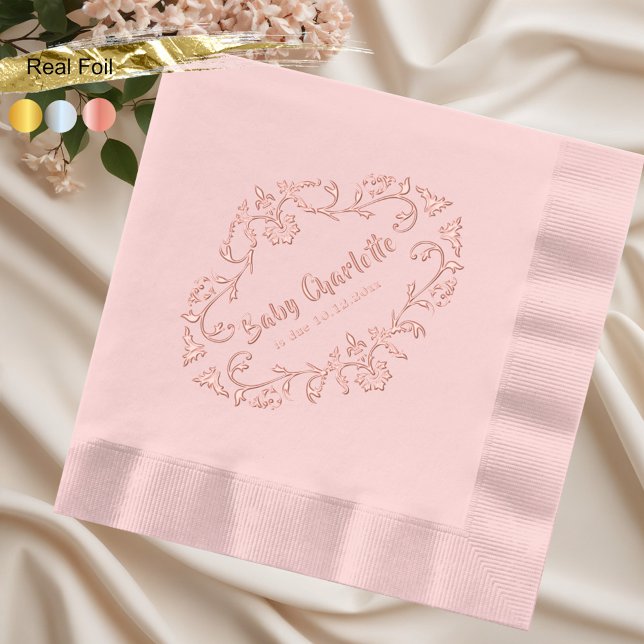 Pink Vintage Victorian Baby Shower Foil Napkins (Creator Uploaded)