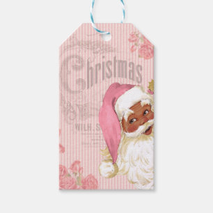 Pink Vintage Victorian Santa of Color Roses Gift Tags