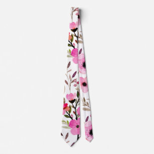 Pink Vintage Watercolor Floral Pattern Tie