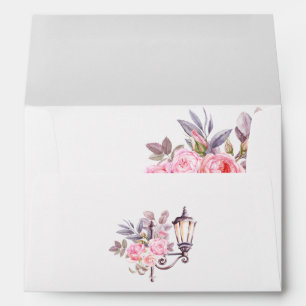 Pink Vintage Watercolor Flower Paris Quinceañera Envelope