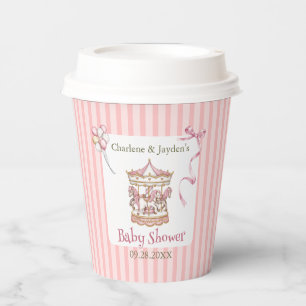 Pink Vintage Watercolor Horse Carousel Baby Shower Paper Cups