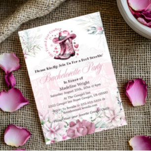 Pink Vintage Western Cowgirl Bachelorette Party Invitation