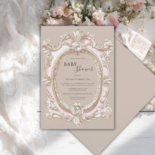 Pink Vintage Whimsical Elegant Baby Shower Invitation