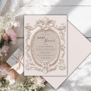 Pink Vintage Whimsical Elegant Baby Shower Invitation