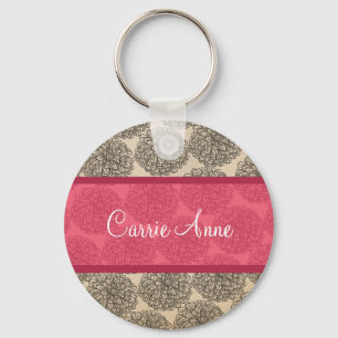 Pink Vintage Zinnia Keychain