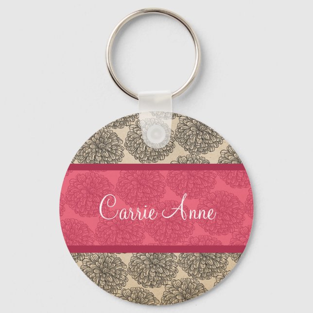 Pink Vintage Zinnia Keychain (Front)