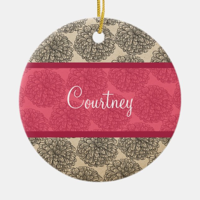 Pink Vintage Zinnia Ornament (Front)