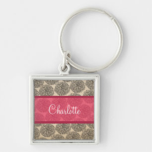 Pink Vintage Zinnia Premium Keychain