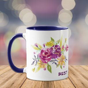 Pink Violet Floral Best Mum Coffee Mug