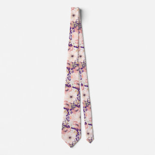Pink Violet Floral wedding Neck Tie