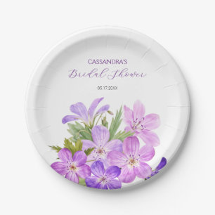 Pink Violet Geranium Floral Bridal Shower  Paper Plate
