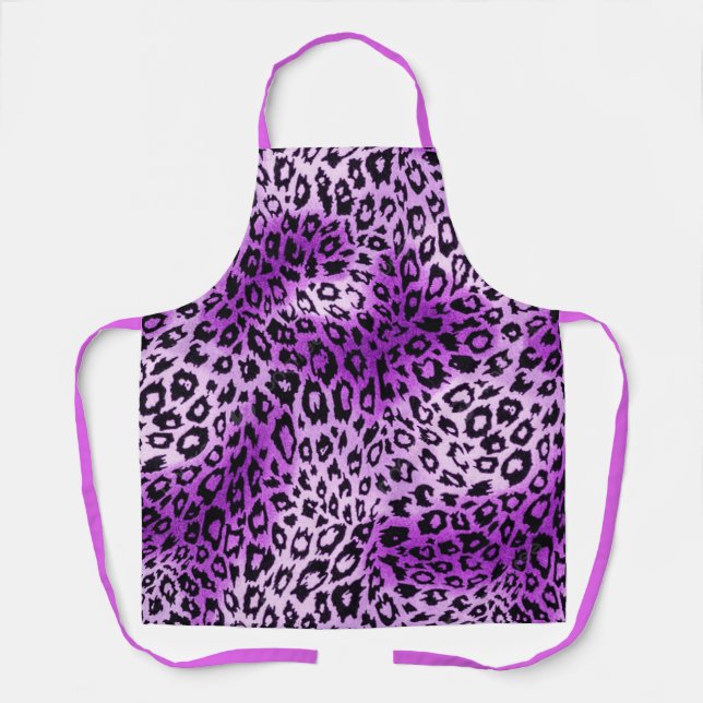 Pink Violet Leopard Animal Print Kitchen Apron (Front)