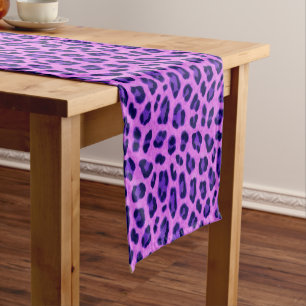 Pink Violet Leopard Animal Print Skin Pattern  Short Table Runner