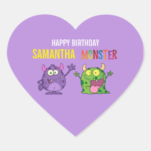 Pink violet monster Fun kids Heart Sticker