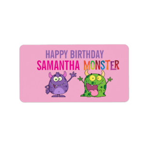 Pink violet monster Fun kids  Label