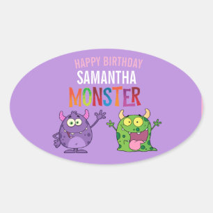 Pink violet monster Fun kids Oval Sticker