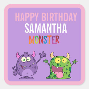 Pink violet monster Fun kids Square Sticker
