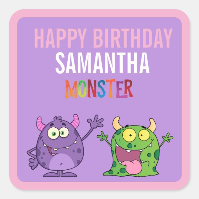 Pink violet monster Fun kids  Square Sticker (Front)