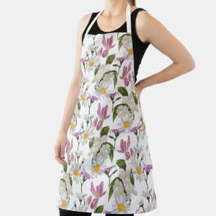 Pink violet tropical daisy and lily wildflowers apron