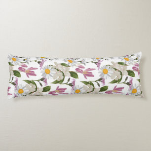 Pink violet tropical daisy and lily wildflowers body cushion