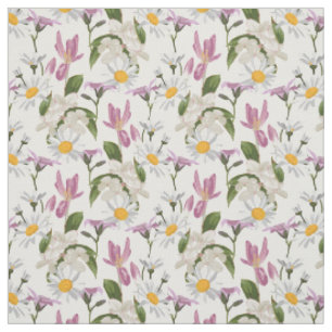 Pink violet tropical daisy and lily wildflowers fabric