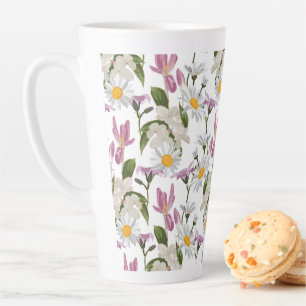 Pink violet tropical daisy and lily wildflowers latte mug