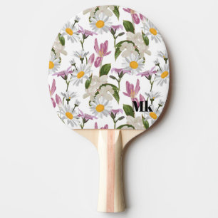 Pink violet tropical daisy and lily wildflowers ping pong paddle