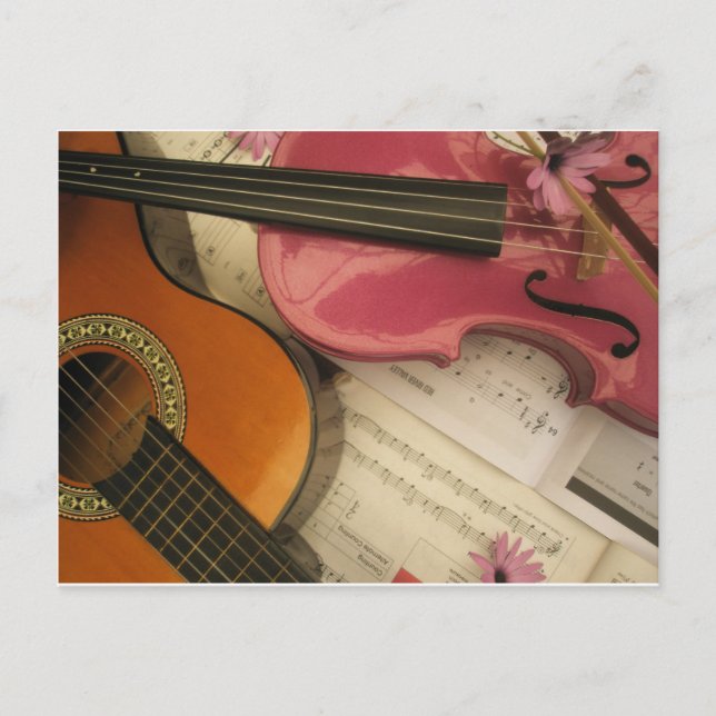Pink Violin and Guitar Postcard (Front)